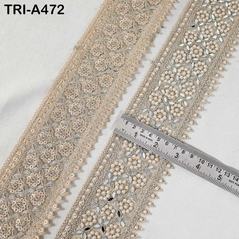 1 Meter Gold Mirror Beaded Trim: Scallop Edge Sari Border (7.62cm)