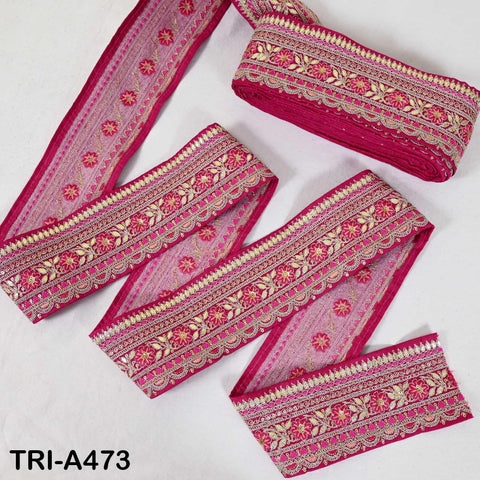 Magenta Pink Indian Sequins Trim Ribbon – Gold Zari Embroidery, 7.62cm Wide (1 Meter)