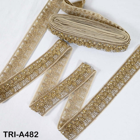 1 Meter Antique Gold Beaded Trim Ribbon: Indian Sari Border, Craft Embellishment (5cm Wide)