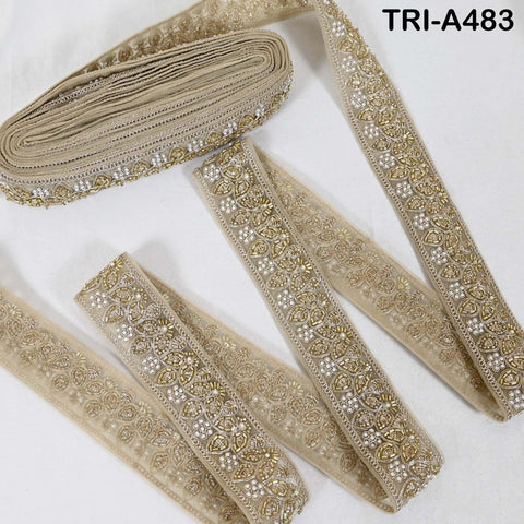 1 Meter Gold Beaded Trim Ribbon: Indian Sari Border, Craft Embellishment (5cm Wide)