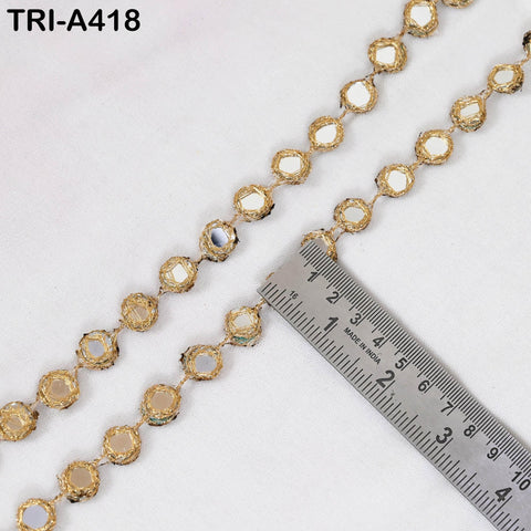 9 yard Gold Mirror Work Lace Trim, Round Sheesha Mirror Border, Indian Mirror Trim for Saree, Dupatta, Lehenga, Sewing & DIY Crafts