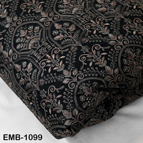 Black Embroidered Viscose Dupioni Fabric by the Yard: Indian Wedding Dress, Costume Crafting