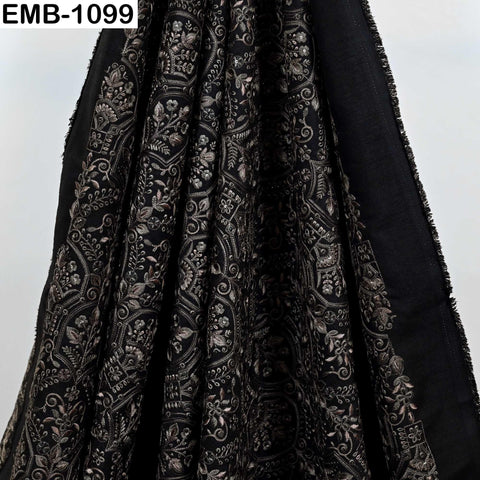 Black Embroidered Viscose Dupioni Fabric by the Yard: Indian Wedding Dress, Costume Crafting