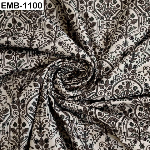 Beige Embroidered Viscose Dupioni Fabric by the Yard: Indian Wedding Dress, Costume Crafting