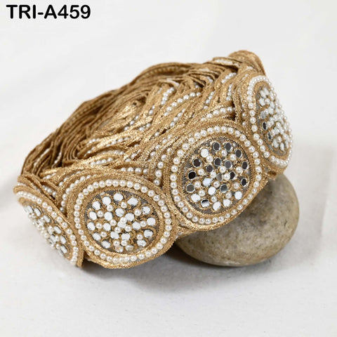 1 Meter Gold Stone Beaded Trim: 5cm Wide Embellishment for Lehnga, Saree, Blouses