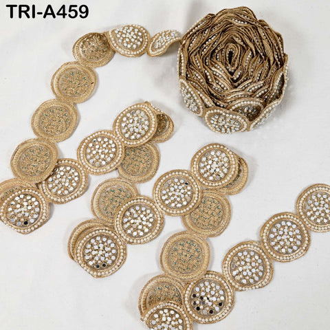 1 Meter Gold Stone Beaded Trim: 5cm Wide Embellishment for Lehnga, Saree, Blouses