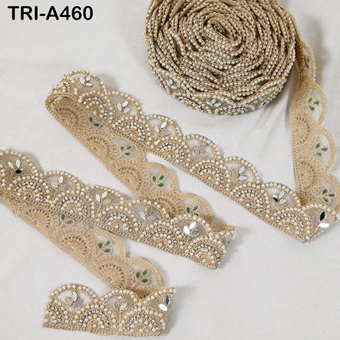 1 Meter Gold Mirror Beaded Trim: Scallop Edge Sari Border (6cm)