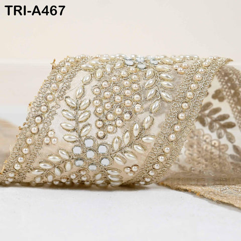 1 Meter Gold Mirror Beaded Trim: Scallop Edge Sari Border (8.89cm)