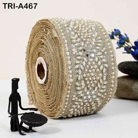 1 Meter Gold Mirror Beaded Trim: Scallop Edge Sari Border (8.89cm)