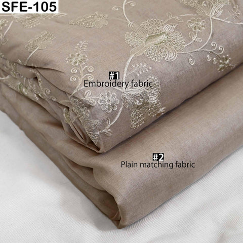 Pure Tussar Silk Embroidered Fabric: Ivory Gold Floral Design, Handwoven Dress Material