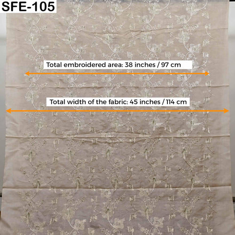 Pure Tussar Silk Embroidered Fabric: Ivory Gold Floral Design, Handwoven Dress Material