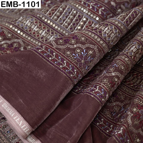 Dusty Rose Embroidered Velvet Fabric by the Yard | Luxury Indian Floral Velvet | Bridal Wedding Dress Upholstery Couture Fabric