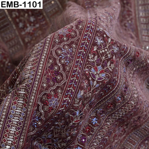 Dusty Rose Embroidered Velvet Fabric by the Yard | Luxury Indian Floral Velvet | Bridal Wedding Dress Upholstery Couture Fabric
