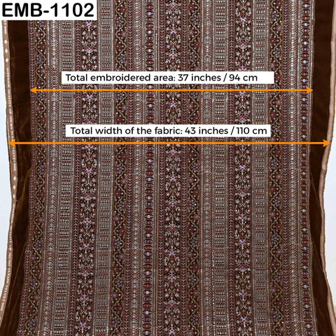 Brown Embroidered Velvet Fabric by the Yard | Indian Floral Bridal Couture (1 Yard)