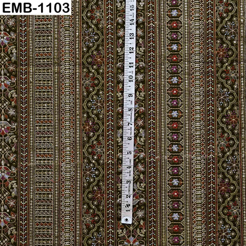 Olive Green Embroidered Velvet Fabric by the Yard | Indian Floral Bridal Couture (1 Yard)