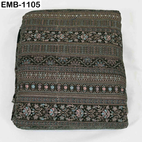 Pale Green Embroidered Velvet Fabric by the Yard | Indian Floral Bridal Couture (1 Yard)