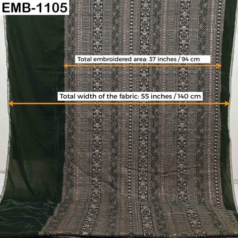 Pale Green Embroidered Velvet Fabric by the Yard | Indian Floral Bridal Couture (1 Yard)