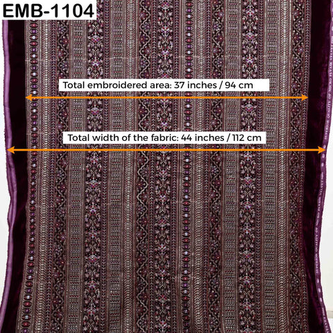 Maroon Embroidered Velvet Fabric by the Yard | Indian Floral Bridal Couture (1 Yard)