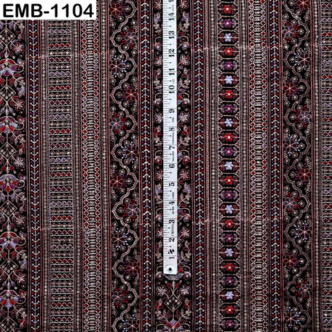 Maroon Embroidered Velvet Fabric by the Yard | Indian Floral Bridal Couture (1 Yard)