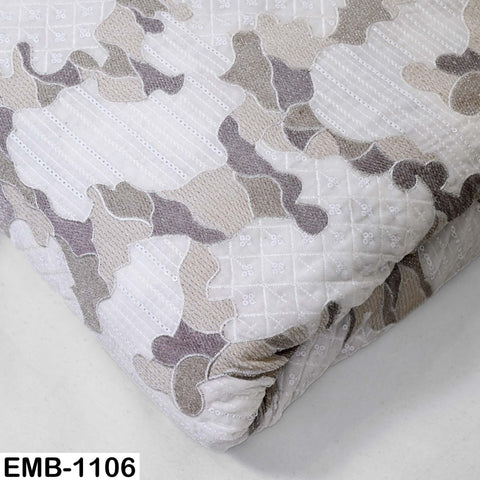 Ivory Embroidered Velvet Fabric by the Yard, Indian Craft Sewing Material (1 Yard)