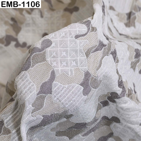 Ivory Embroidered Velvet Fabric by the Yard, Indian Craft Sewing Material (1 Yard)