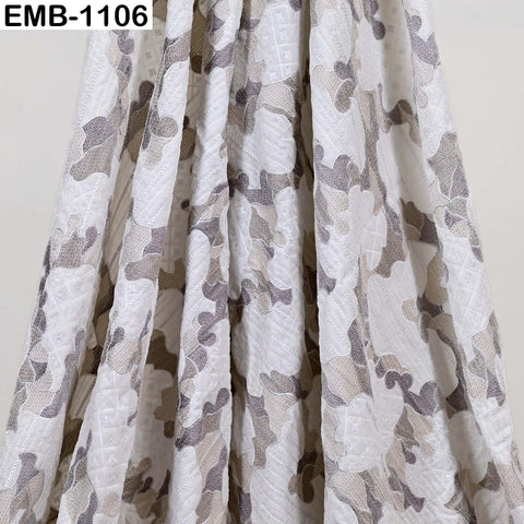 Ivory Embroidered Velvet Fabric by the Yard, Indian Craft Sewing Material (1 Yard)
