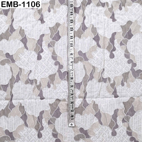 Ivory Embroidered Velvet Fabric by the Yard, Indian Craft Sewing Material (1 Yard)