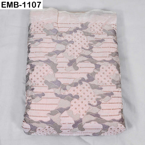 Pink Embroidered Velvet Fabric by the Yard, Indian Craft Sewing Material (1 Yard)