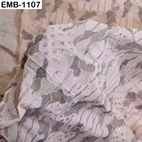 Pink Embroidered Velvet Fabric by the Yard, Indian Craft Sewing Material (1 Yard)