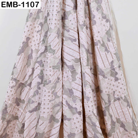 Pink Embroidered Velvet Fabric by the Yard, Indian Craft Sewing Material (1 Yard)