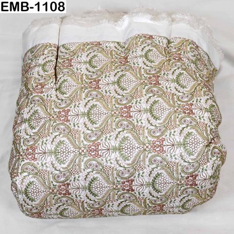 Indian Embroidered Fabric by Yard: Peach, Ivory, Pista Green Viscose