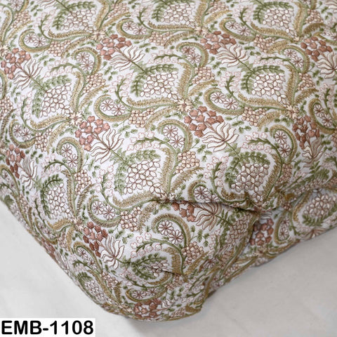 Indian Embroidered Fabric by Yard: Peach, Ivory, Pista Green Viscose