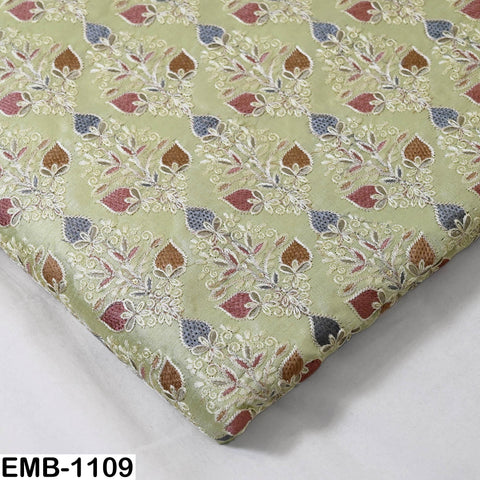 Lime Green Embroidered Viscose Dupioni Fabric by the Yard (44" Width)
