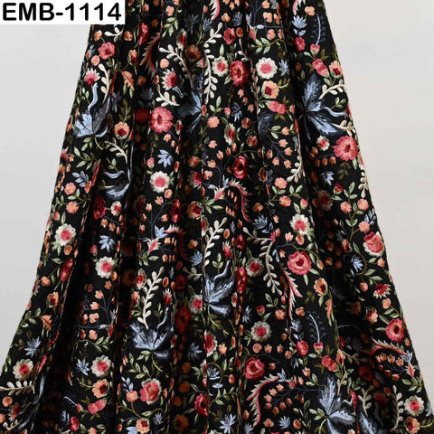 Indian Floral Embroidered Viscose Fabric: 57" Wide, Sewing & Crafts (1 Yard)