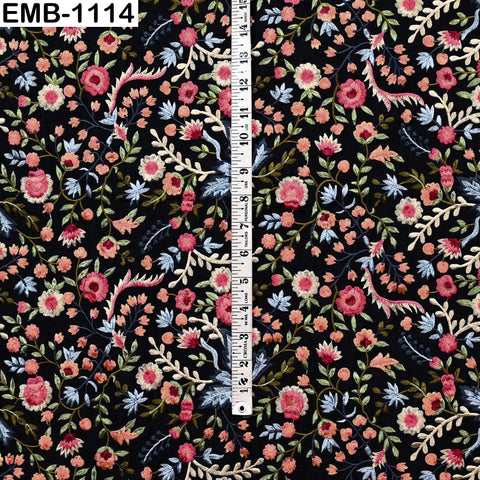 Indian Floral Embroidered Viscose Fabric: 57" Wide, Sewing & Crafts (1 Yard)