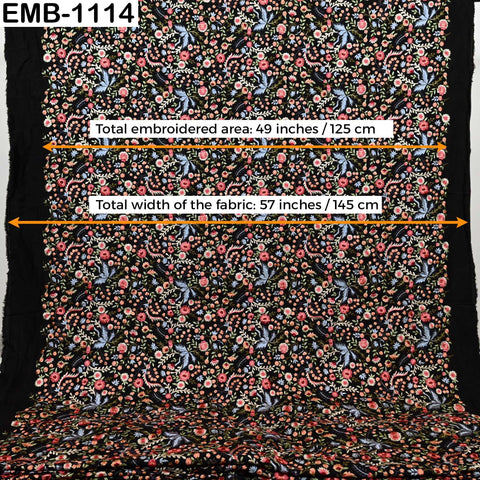 Indian Floral Embroidered Viscose Fabric: 57" Wide, Sewing & Crafts (1 Yard)