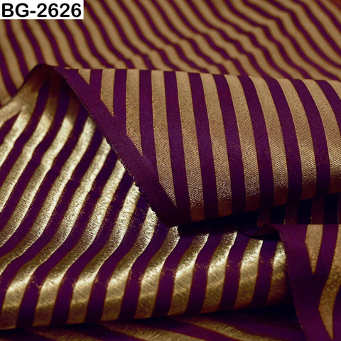 Wine Banarasi Brocade Fabric: Diagonal Stripes, Blended Silk Zari (1 Yard)
