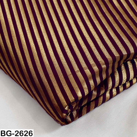 Wine Banarasi Brocade Fabric: Diagonal Stripes, Blended Silk Zari (1 Yard)