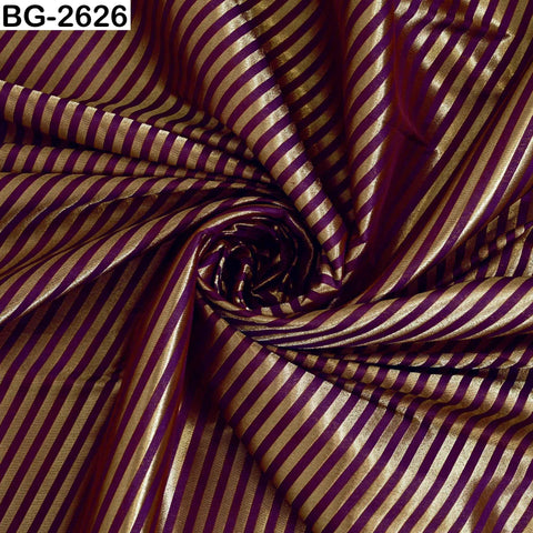 Wine Banarasi Brocade Fabric: Diagonal Stripes, Blended Silk Zari (1 Yard)