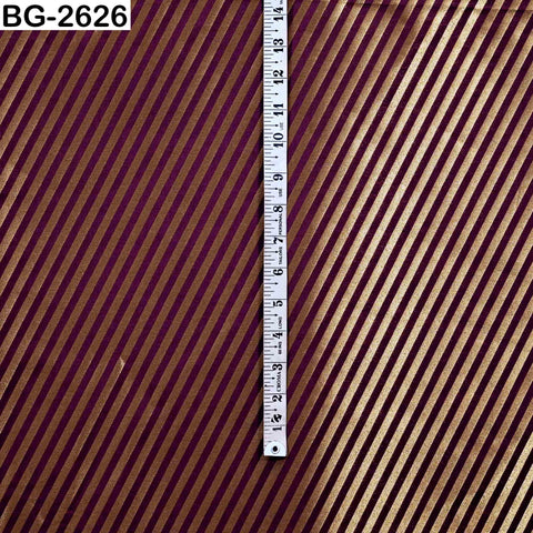 Wine Banarasi Brocade Fabric: Diagonal Stripes, Blended Silk Zari (1 Yard)