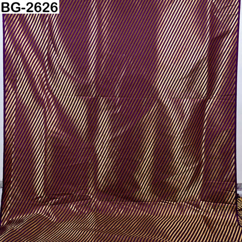 Wine Banarasi Brocade Fabric: Diagonal Stripes, Blended Silk Zari (1 Yard)