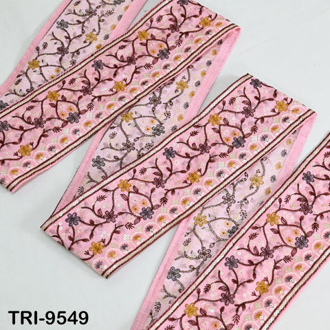three pieces of pink fabric with a floral pattern, arranged on a white background.