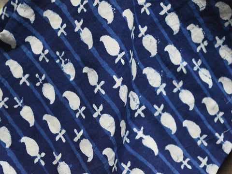 Paisley Indigo Blue Indian Hand Block Printed Quilting Cotton Fabric, printed fabric cotton, sewing quilting printed fabric