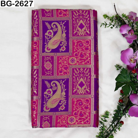 Banarasi Zari Brocade Fabric: Floral Paisley Design, Blended Silk (1 Yard)