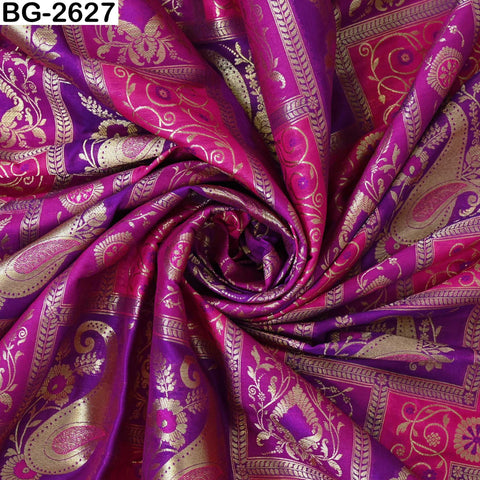 Banarasi Zari Brocade Fabric: Floral Paisley Design, Blended Silk (1 Yard)