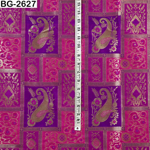 Banarasi Zari Brocade Fabric: Floral Paisley Design, Blended Silk (1 Yard)