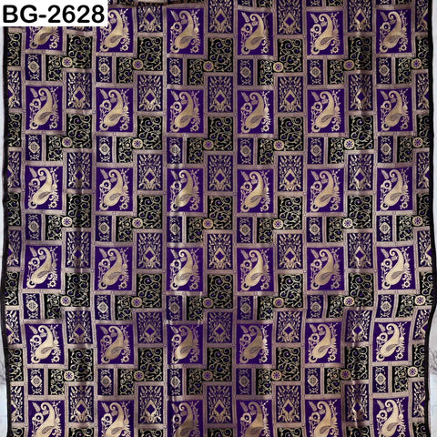 Navy Blue Banarasi Brocade Fabric | Blended Silk, Paisley Design (1 Yard)