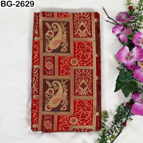 Red Maroon Gold Banarasi Brocade Fabric by the Yard (1 Yard)
