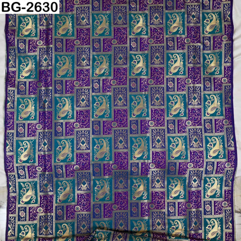 Turquoise Royal Blue Gold Brocade Fabric by Yard: Banarasi Blended Silk Paisley Weaving