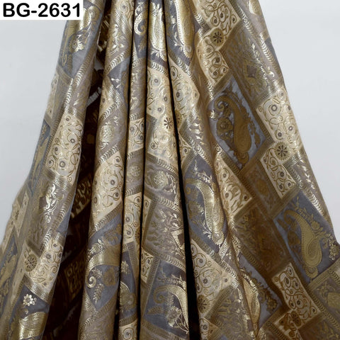 Indian Banarasi Brocade Fabric: Floral Zari Weave, Blended Silk (1 Yard)